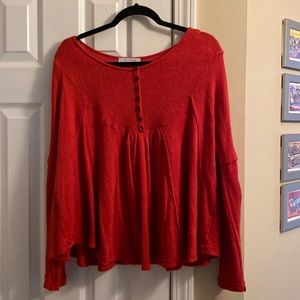 Like New, Ces Femme, Orange Bohemian Henley Knit Top - Size Small